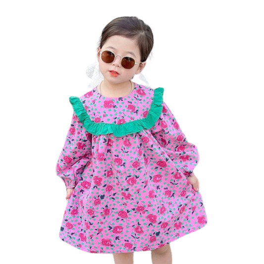 Baby Kid Girls Color-blocking Flower Print Dresses