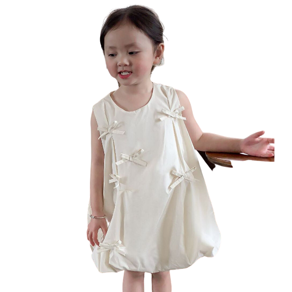 Baby Kid Girls Solid Color Bow Dresses