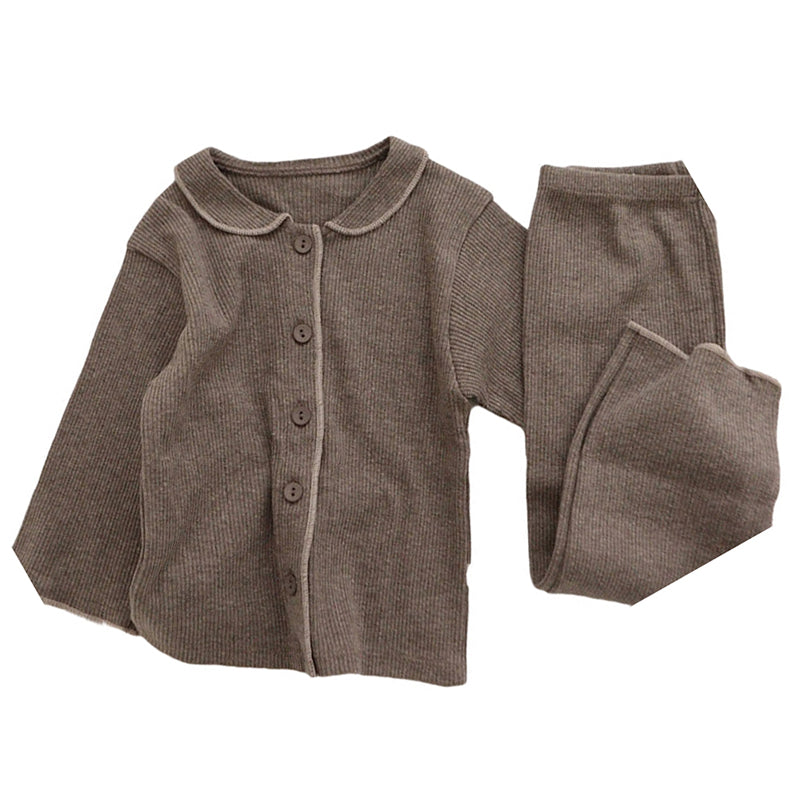 2 Pieces Set Baby Kid Boys Solid Color Tops And Pants Sleepwears