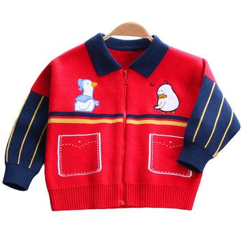 Baby Kid Boys Striped Color-blocking Cartoon Cardigan