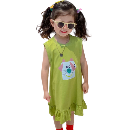 Baby Kid Girls Solid Color Cartoon Dresses