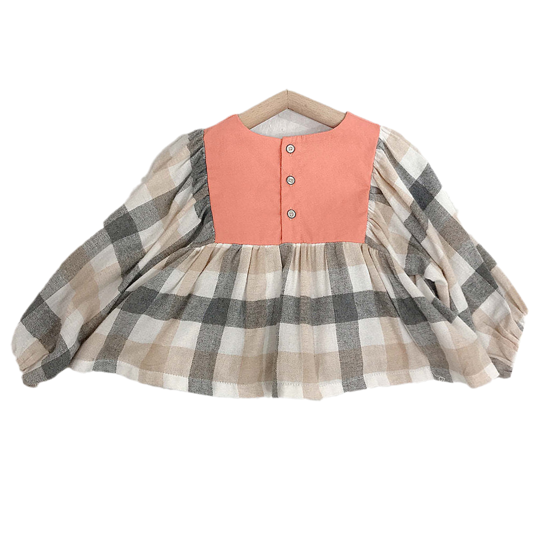 Baby Kid Girls Checked Embroidered Tops