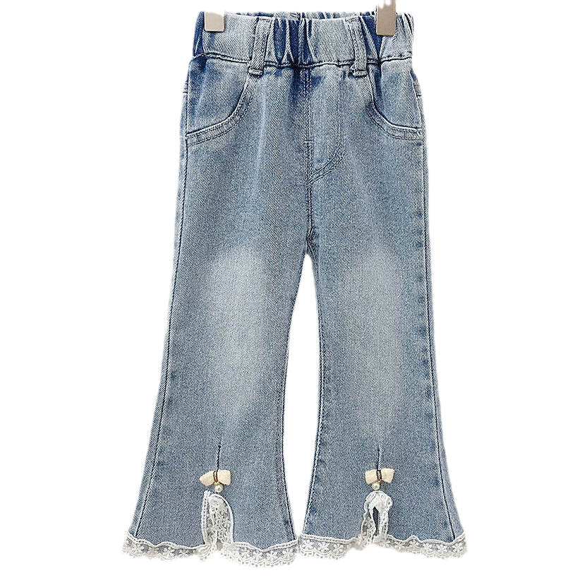 Baby Kid Girls Bow Lace Pants Jeans