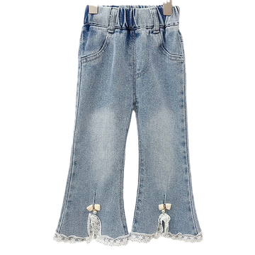 Baby Kid Girls Bow Lace Pants Jeans