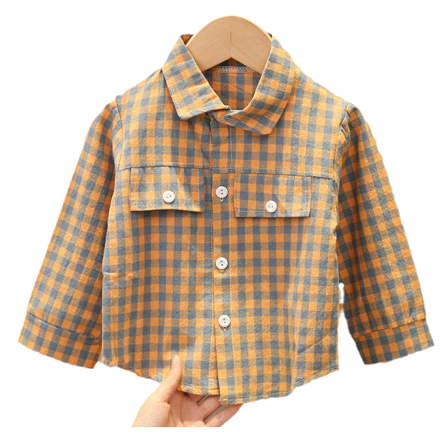 Baby Kid Boys Letters Checked Cartoon Print Shirts