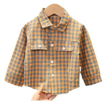 Baby Kid Boys Letters Checked Cartoon Print Shirts