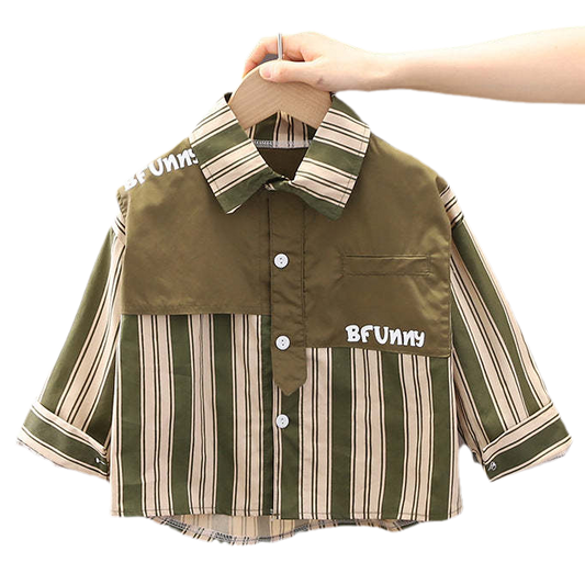 Baby Kid Boys Striped Letters Cartoon Print Shirts