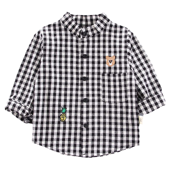 Baby Kid Boys Fruit Checked Cartoon Embroidered Shirts