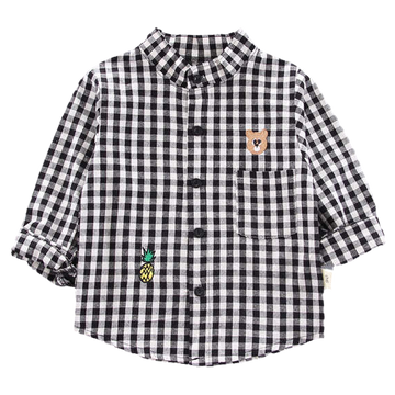 Baby Kid Boys Fruit Checked Cartoon Embroidered Shirts