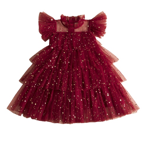 Kid Girls Solid Color Star Dresses Princess Dresses