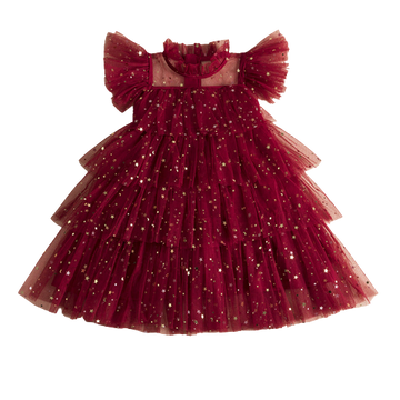 Kid Girls Solid Color Star Dresses Princess Dresses