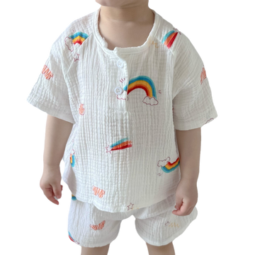 Fashion 2 Pieces Set Baby Kid Unisex Dinosaur Rainbow Cartoon Tops And Shorts