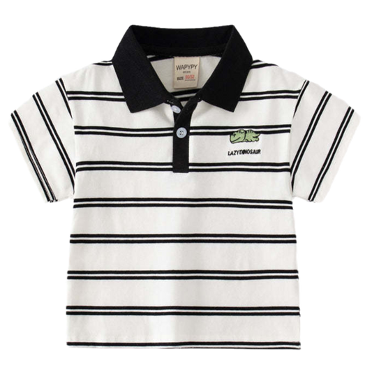 Baby Kid Boys Striped Cartoon Embroidered Polo Shirts