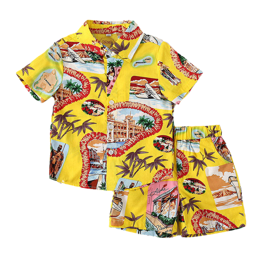 2 Pieces Set Baby Kid Boys Tropical Print Shirts And Shorts