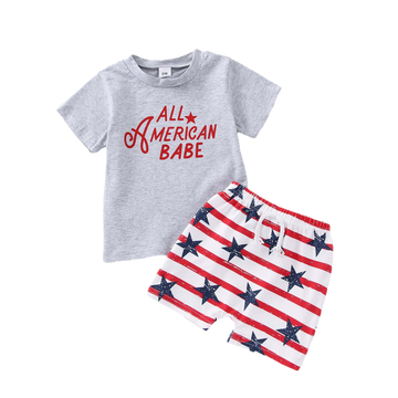 2 Pieces Set Baby Boys Letters T-Shirts And Striped Star Shorts