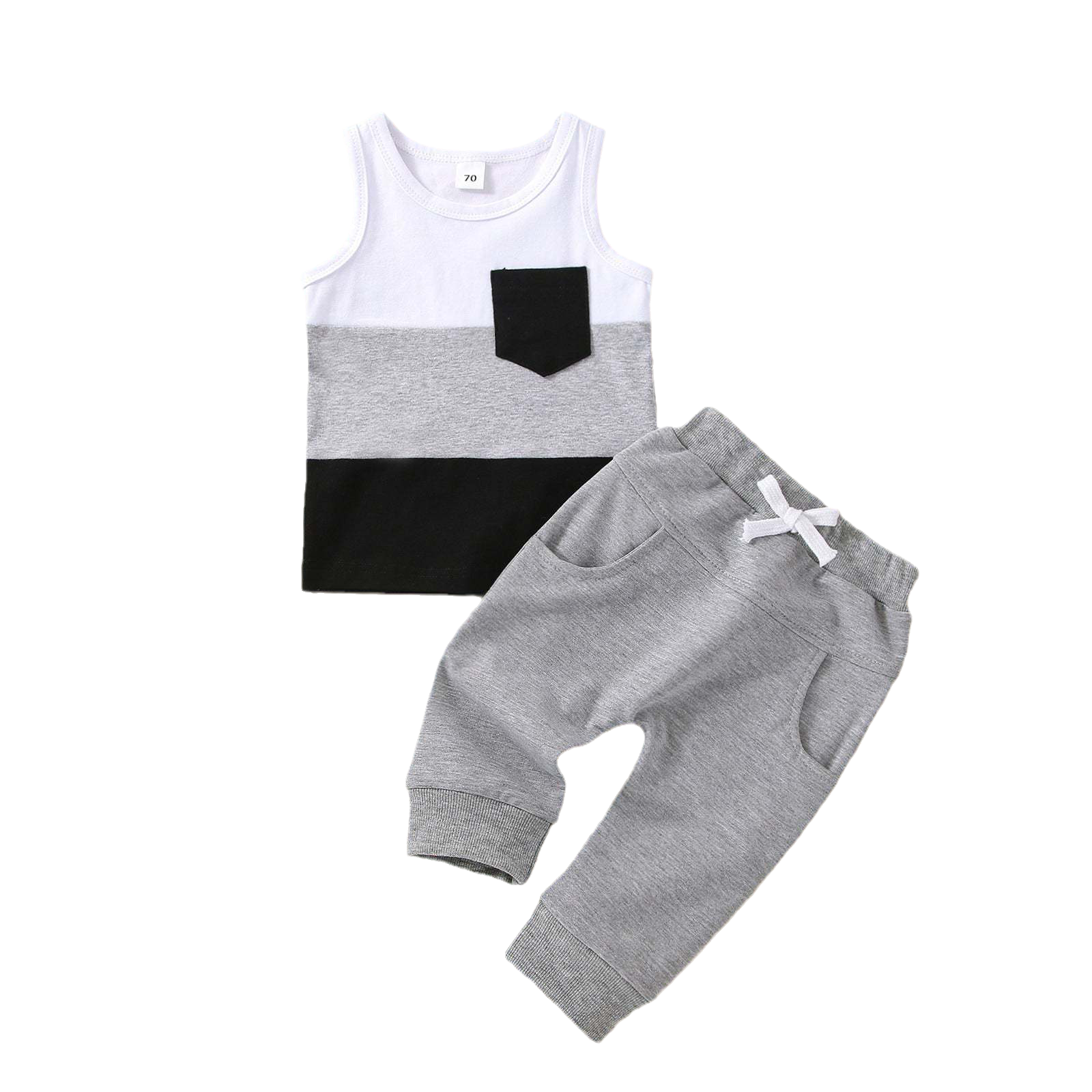 2 Pieces Set Baby Kid Boys Color-blocking Tank Tops And Solid Color Pants