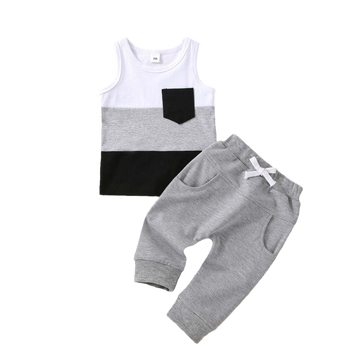 2 Pieces Set Baby Kid Boys Color-blocking Tank Tops And Solid Color Pants