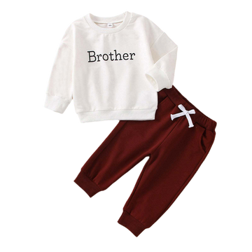 2 Pieces Set Baby Kid Boys Letters Tops And Solid Color Pants