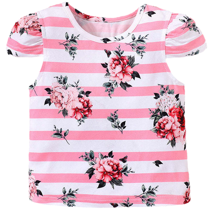 Baby Kid Girls Striped Flower Print Tops