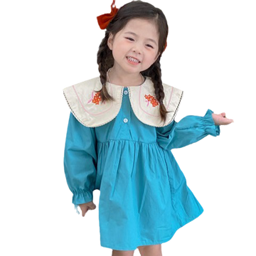 Baby Kid Girls Color-blocking Flower Embroidered Dresses