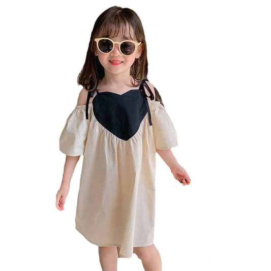 Baby Kid Girls Color-blocking Love heart Print Dresses