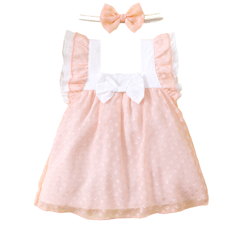 Baby Girls Solid Color Dresses And Headwear