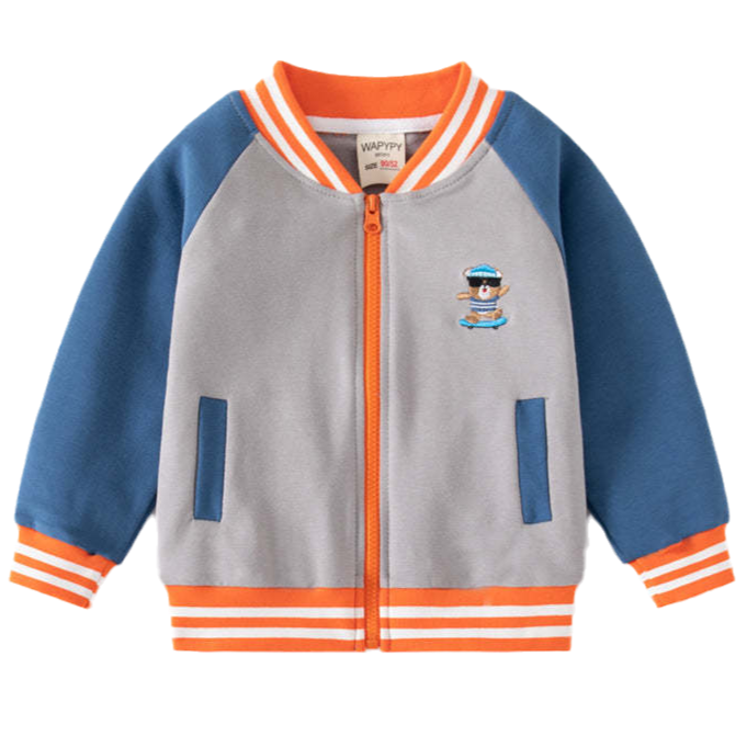 Baby Kid Boys Striped Color-blocking Cartoon Print Jackets Outwears