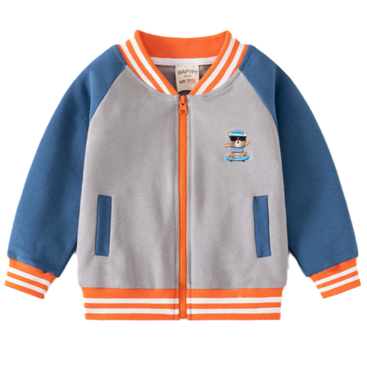 Baby Kid Boys Striped Color-blocking Cartoon Print Jackets Outwears