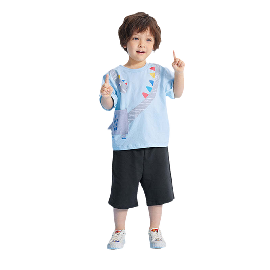 2 Pieces Set Baby Kid Boys Cartoon Print T-Shirts And Solid Color Shorts