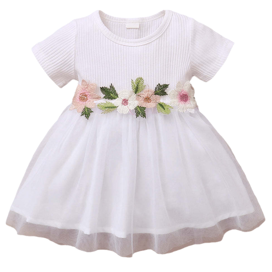 Baby Kid Girls Solid Color Embroidered Dresses