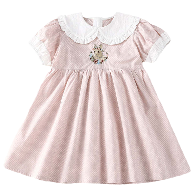 Baby Kid Girls Flower Rabbit Embroidered Dresses