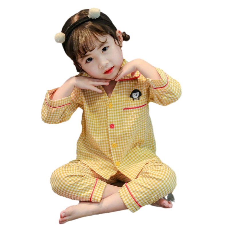 2 Pieces Set Baby Kid Girls Cartoon Embroidered Tops And Checked Pants