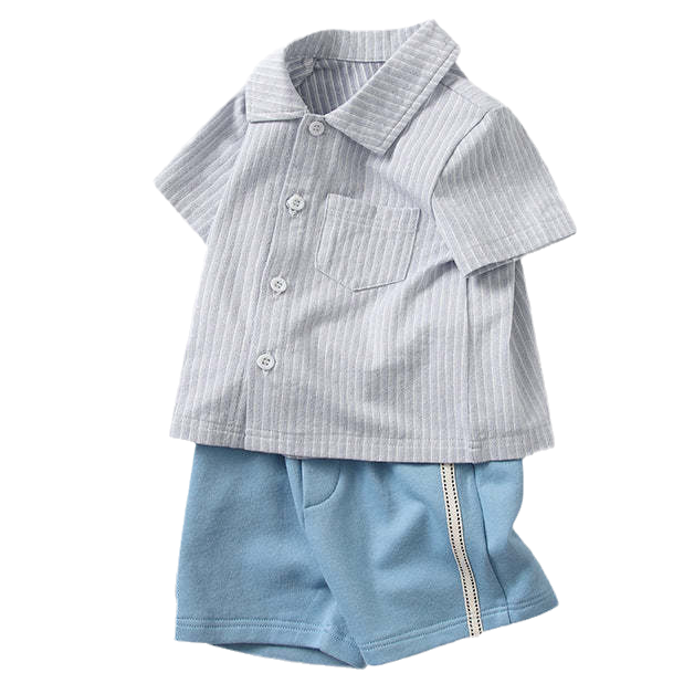 2 Pieces Set Baby Kid Boys Striped Tops And Solid Color Shorts