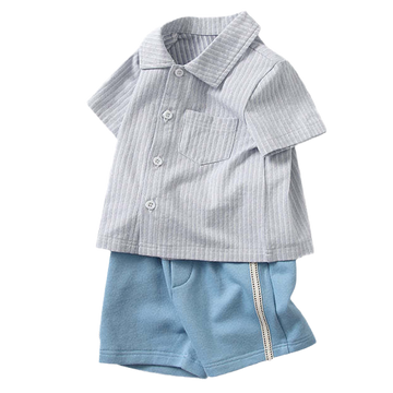 2 Pieces Set Baby Kid Boys Striped Tops And Solid Color Shorts