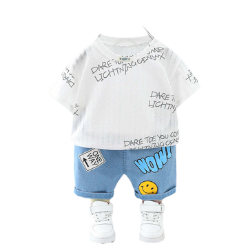 2 Pieces Set Baby Kid Boys Letters T-Shirts And Print Bow Shorts