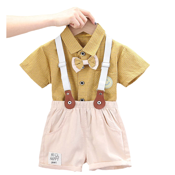 2 Pieces Set Baby Kid Boys Bow Expression Shirts And Solid Color Rompers