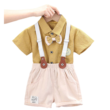 2 Pieces Set Baby Kid Boys Bow Expression Shirts And Solid Color Rompers