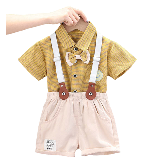 2 Pieces Set Baby Kid Boys Bow Expression Shirts And Solid Color Rompers