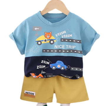 2 Pieces Set Baby Kid Boys Letters Car Cartoon Print T-Shirts And Shorts