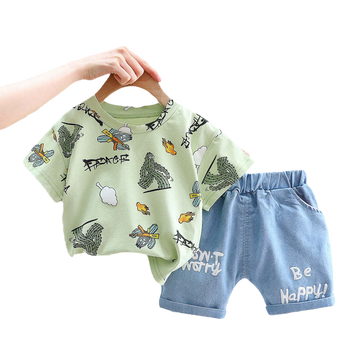 2 Pieces Set Baby Kid Boys Print T-Shirts And Letters Shorts