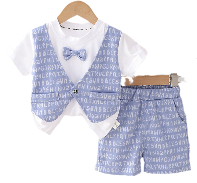 2 Pieces Set Baby Kid Boys Letters Color-blocking Bow Tops And Shorts