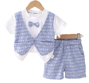 2 Pieces Set Baby Kid Boys Letters Color-blocking Bow Tops And Shorts