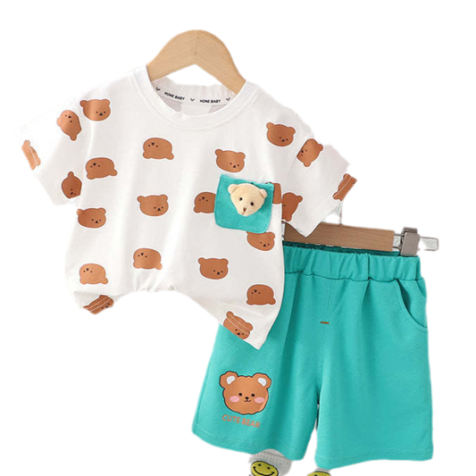 2 Pieces Set Baby Kid Boys Cartoon Print T-Shirts And Shorts