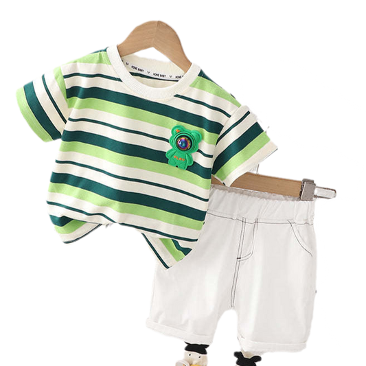 2 Pieces Set Baby Kid Boys Striped T-Shirts And Solid Color Shorts