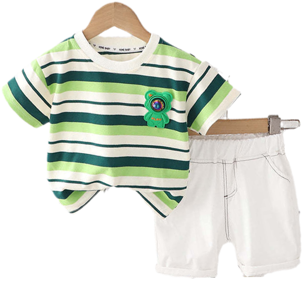 2 Pieces Set Baby Kid Boys Striped T-Shirts And Solid Color Shorts