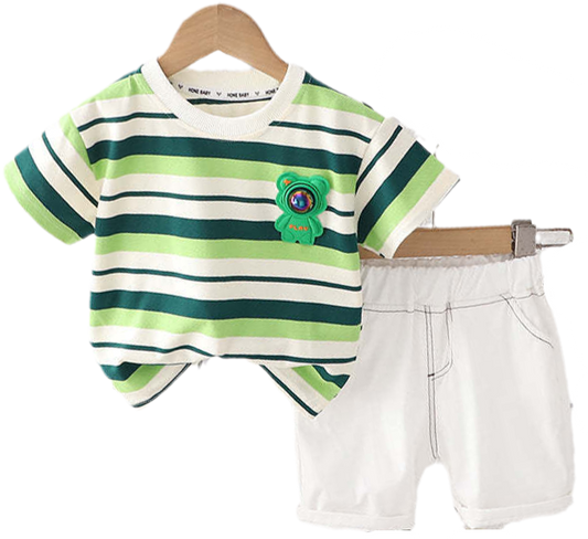 2 Pieces Set Baby Kid Boys Striped T-Shirts And Solid Color Shorts