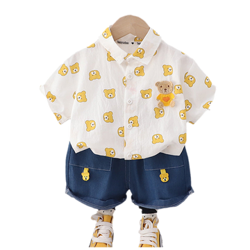 2 Pieces Set Baby Kid Boys Animals Cartoon Print Shirts And Solid Color Shorts