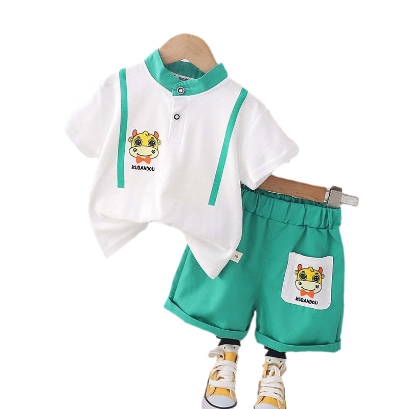 2 Pieces Set Baby Kid Boys Animals Cartoon Print T-Shirts And Shorts