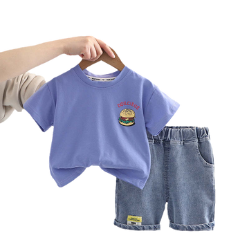 2 Pieces Set Baby Kid Boys Letters Cartoon Print T-Shirts And Solid Color Shorts