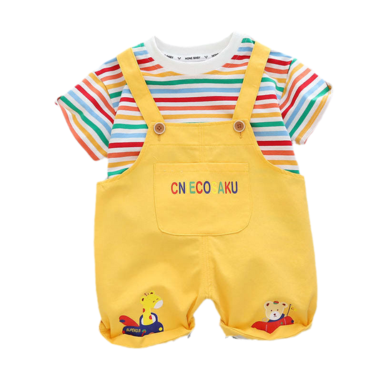 2 Pieces Set Baby Kid Boys Striped T-Shirts And Cartoon Rompers